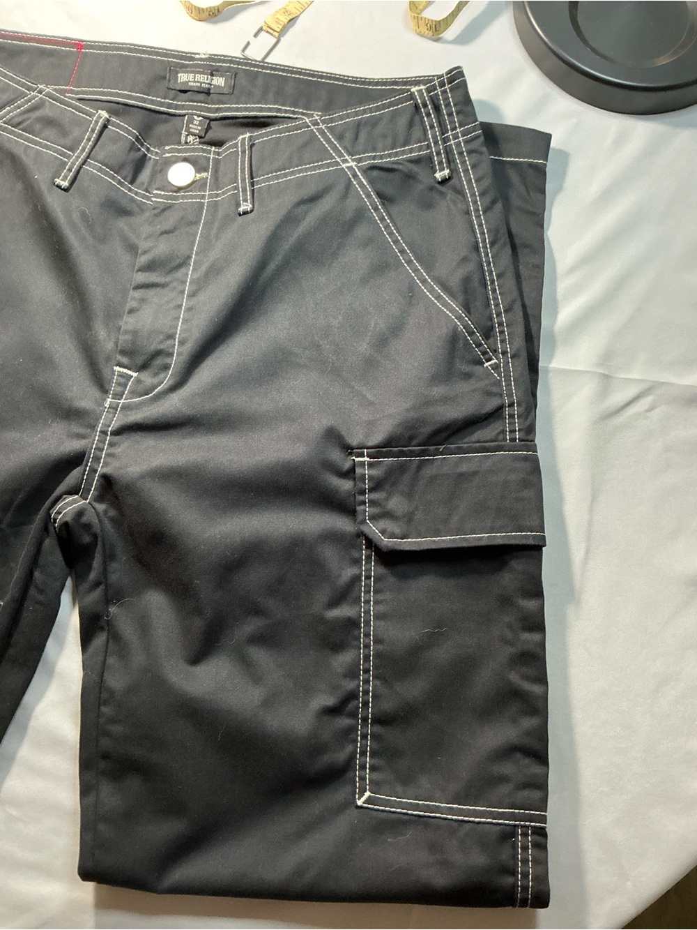 True Religion Men’s Black Slim Straight Jeans with White Contrast Stitching - Picture 8 of 15